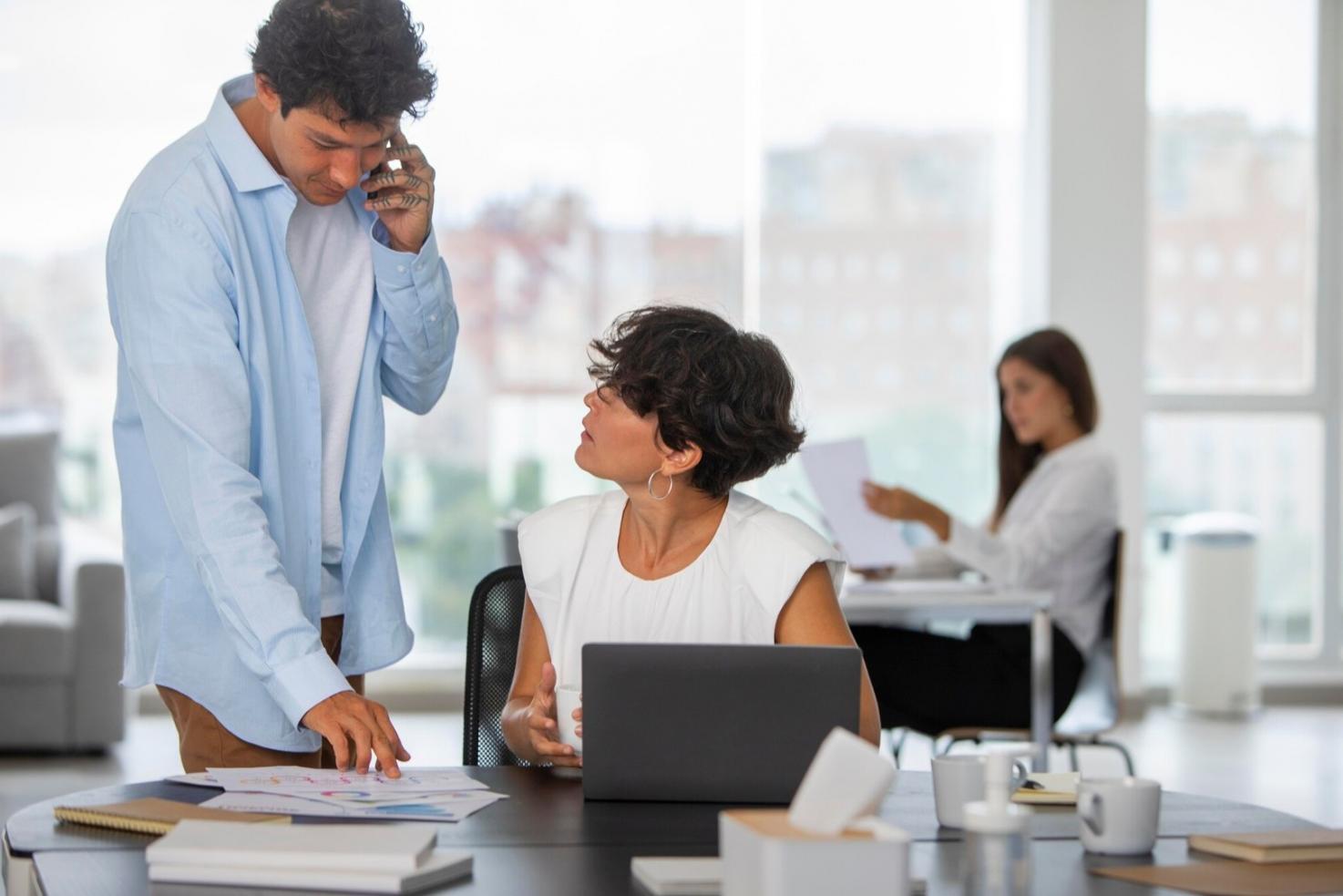 Modern office space with financial analysis tools